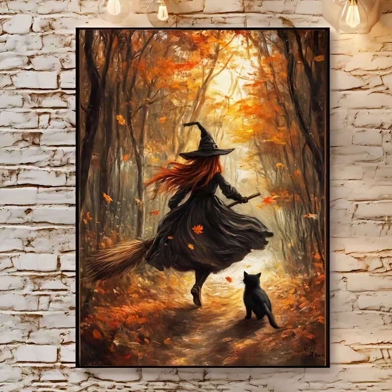 Sustainable Living Practices - Retro Alloween Autumn Witch On Broomstick